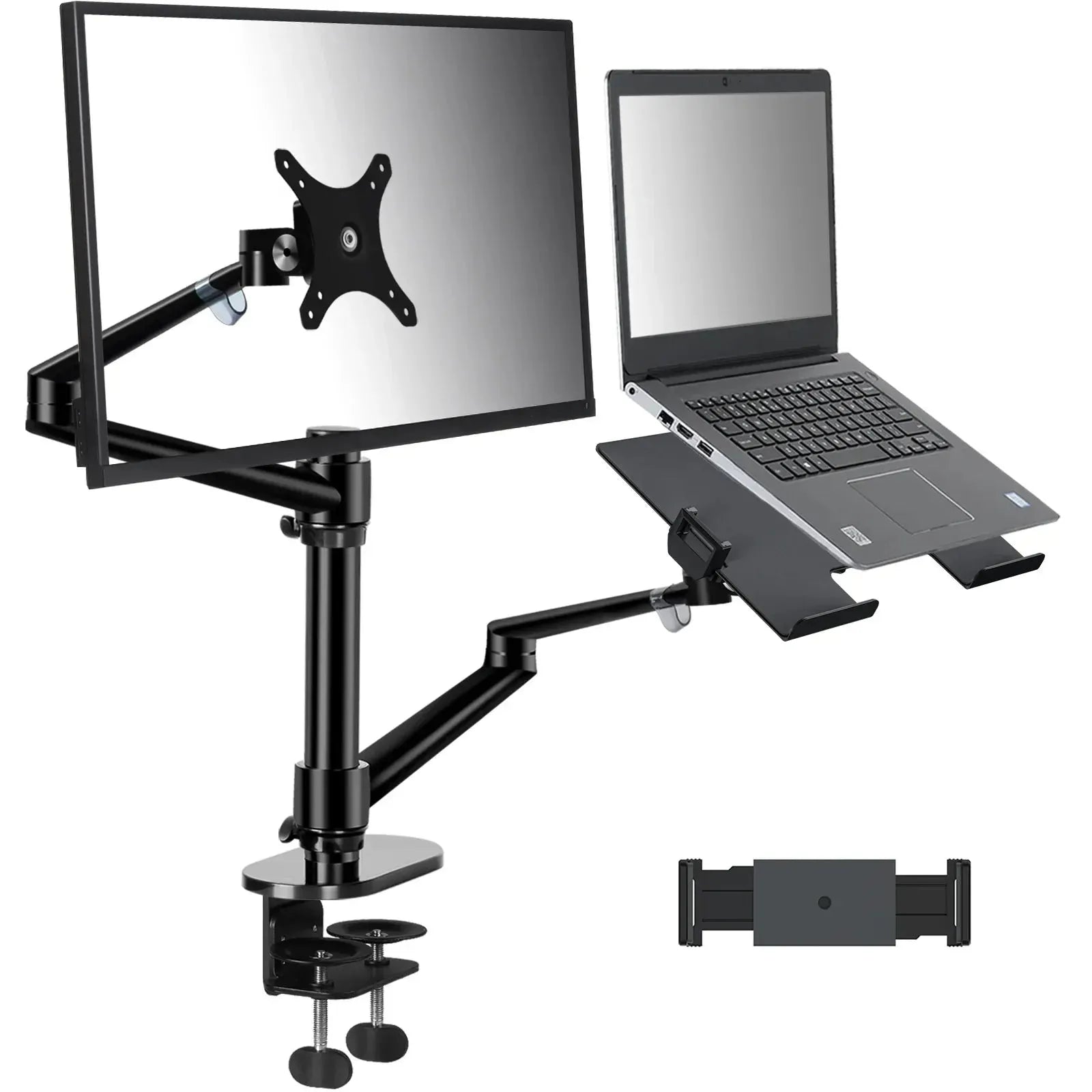 Adjustable Monitor & Laptop Mounts 2-in-1, black, versatile, space-saving solution, ergonomic workstation setup, xStore in Qatar.