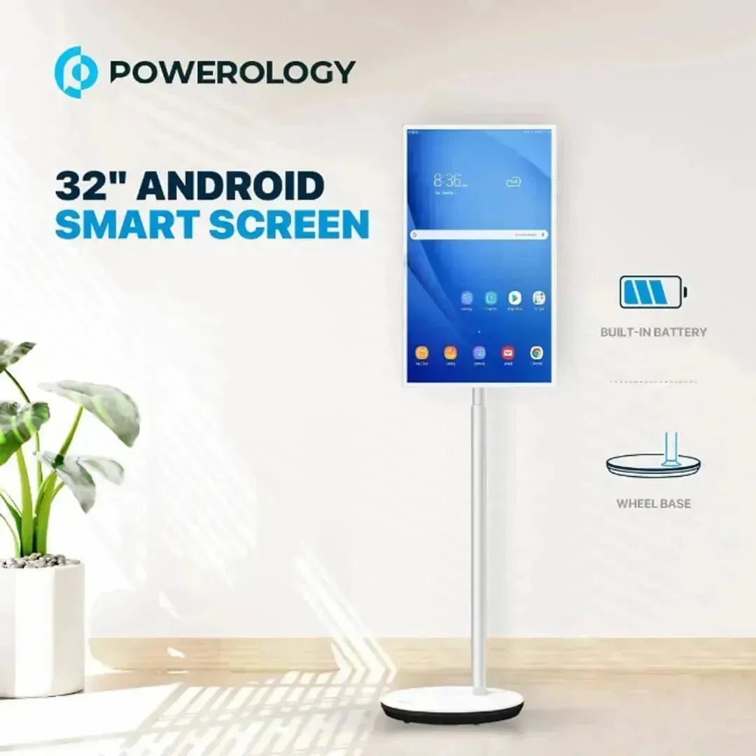 Powerology 32-inch Mobile Screen with Android System, portable large display for media and presentations, from xStore in Qatar.