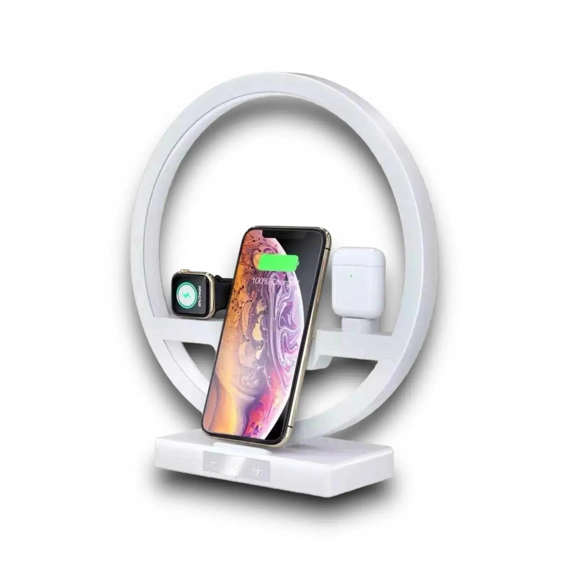 4 in 1 Wireless Charger Stand Lamp - Charges multiple devices, includes lamp and organizer, convenient and compact, at xStore in Qatar.