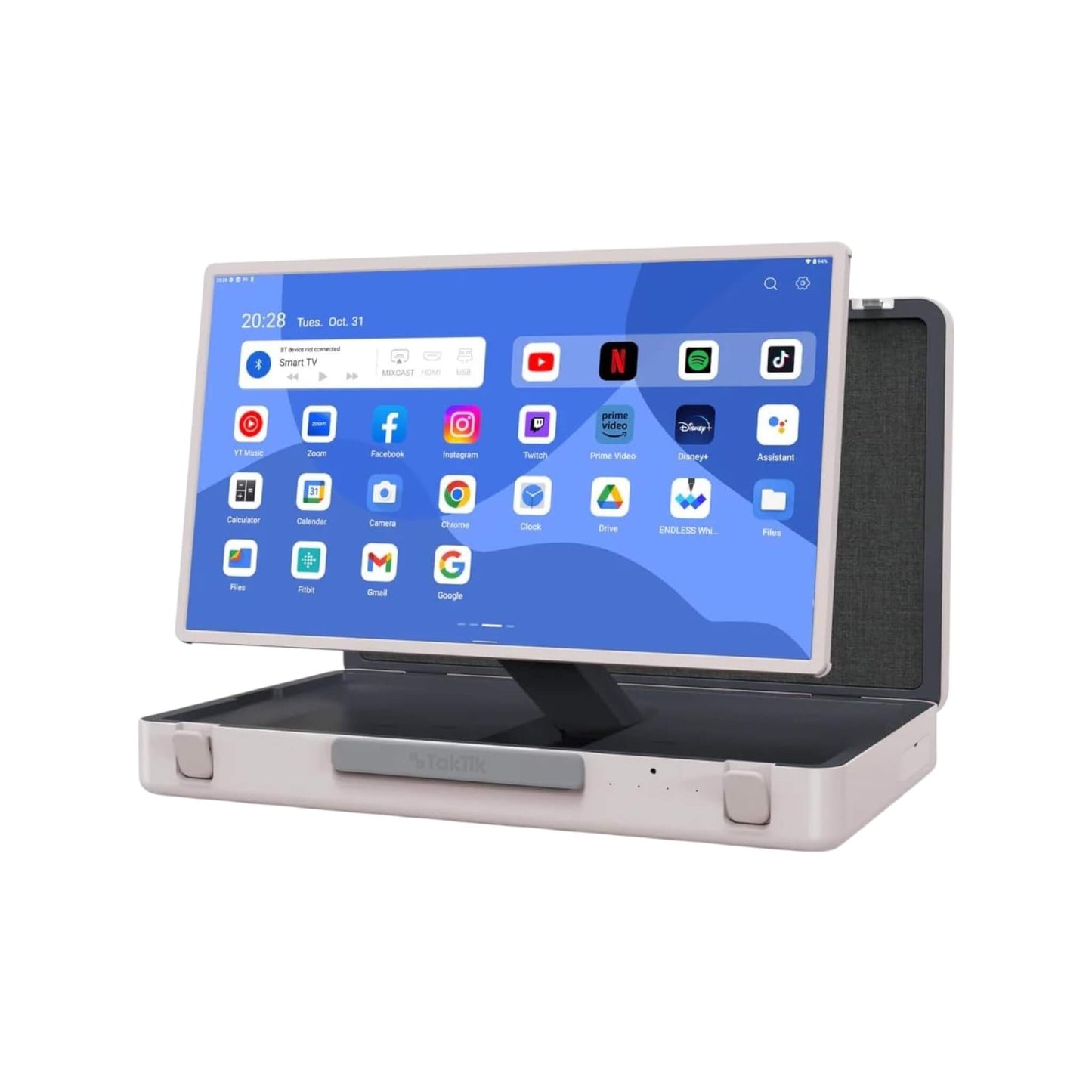 Taktik Briefcase Smart Screen 27″ with 6800mAh battery, portable smart display for on-the-go productivity, from xStore in Qatar.