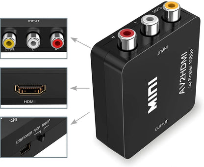 ‫محول Mini AV إلى HDMI بدقة 1080p، صغير وفعال لإخراج فيديو بجودة عالية من الاجهزة القديمة، متوفر لدى اكس ستور في قطر‬
