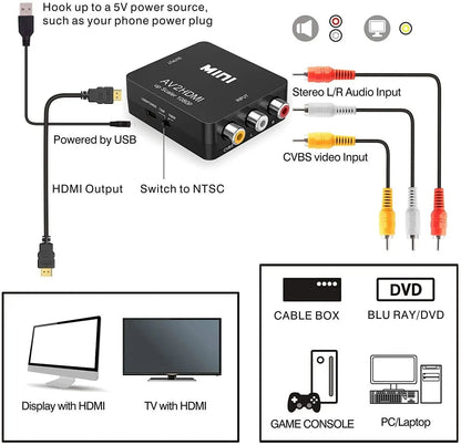 Mini AV to HDMI Converter with 1080p, compact and efficient converter for high-quality video output, from xStore in Qatar.